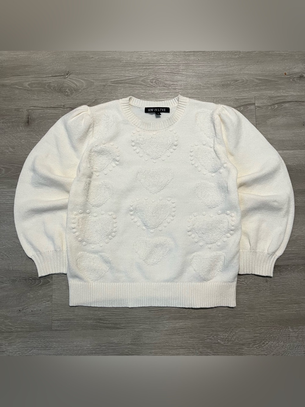 Sew In Love Women's Cream Heart Texture Sweater